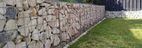 gabion retaining wall in the backyard